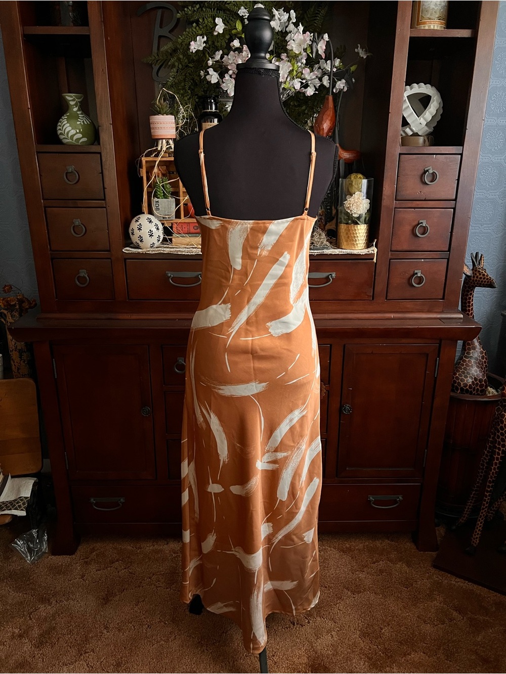Rust colored Tie-Front Slip Dress in Rust/White - Picture 3 of 6